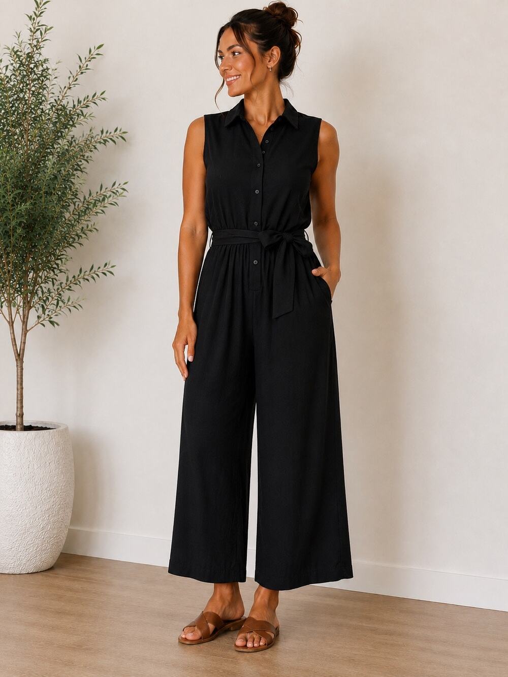 A New Day Black Belted Wide Leg Jumpsuit XS